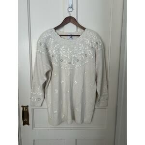 Vintage Y2K AK America Floral Embroidered Beaded Sweater Womens Size 18/20 NWOT